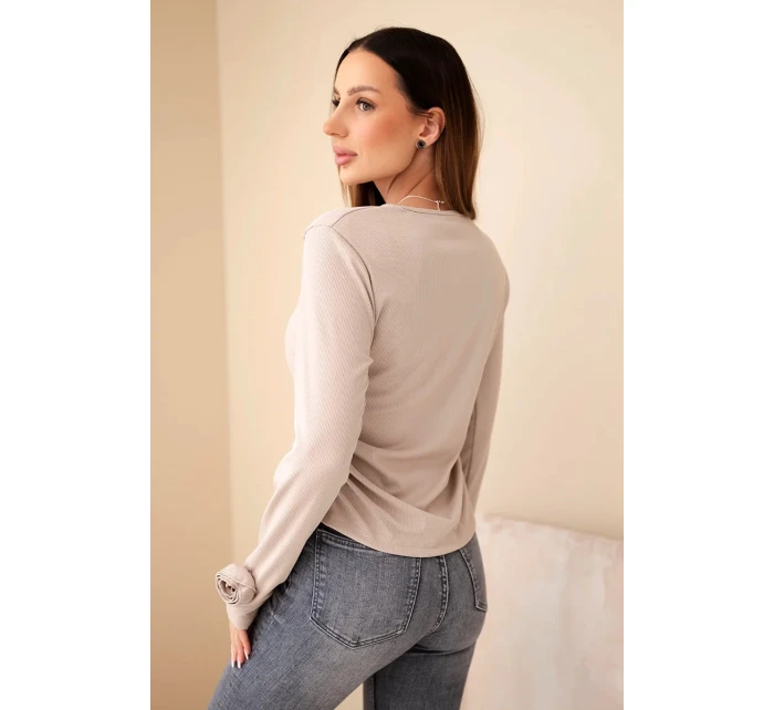 Dámska hodvábna blúzka s bočnými rozparkami tmavo béžová
