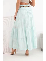 Dámska maxi bavlnená sukňa s čipkovou výšivkou a elastickým pásom mätová