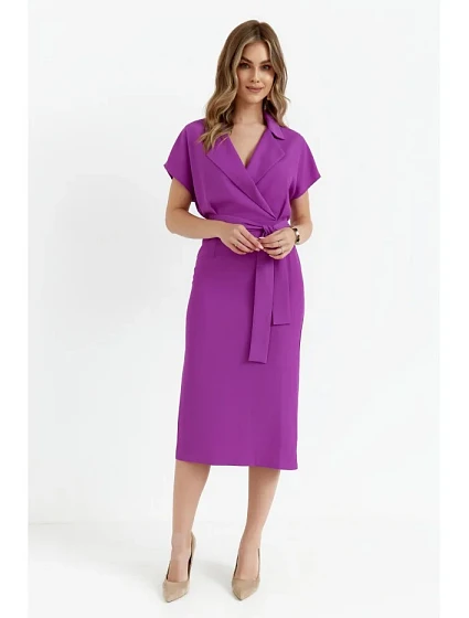 model 20589680 Košilové šaty s páskem na zavázání levandulová barva - STYLOVE model 20589680 Košilové šaty s páskem na zavázání levandulová barva - STYLOVE