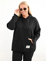 Dámska mikina Plus Size z viskózy s kapucňou a klokaním vreckom, čierna Dámska mikina Plus Size z viskózy s kapucňou a klokaním vreckom, čierna