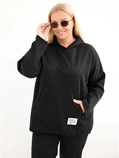 Dámska mikina Plus Size z viskózy s kapucňou a klokaním vreckom, čierna