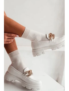 Damskie Skarpetki Bawełniane Z Lureksowym Ściągaczem Ecru