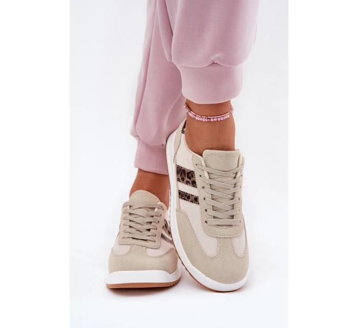 Sneakersy Damskie Z Eko Zamszu Panterka Beżowe Marinils