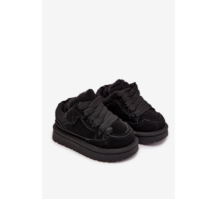 Detské zateplené tenisky s kožušinou Mireen - čierne