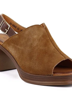 Dámské kožené semišové sandály na podpatku model 22116375 - VINCEZA