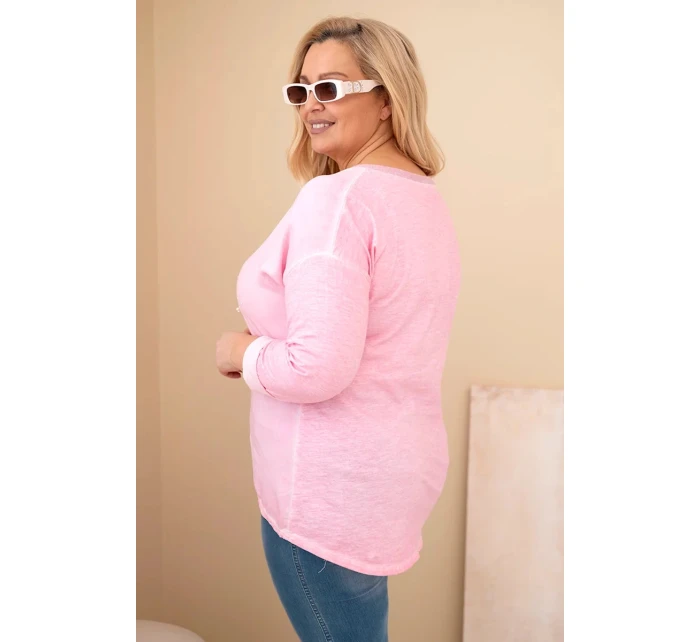 Dámske Plus veľkosť blúzka s potlačou a perlami svetlo ružová Dámske Plus veľkosť blúzka s potlačou a perlami svetlo ružová