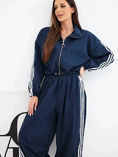 Dámský bavlněný komplet s oversized kalhotami a model 22294724 lampasy modrý - K-Fashion