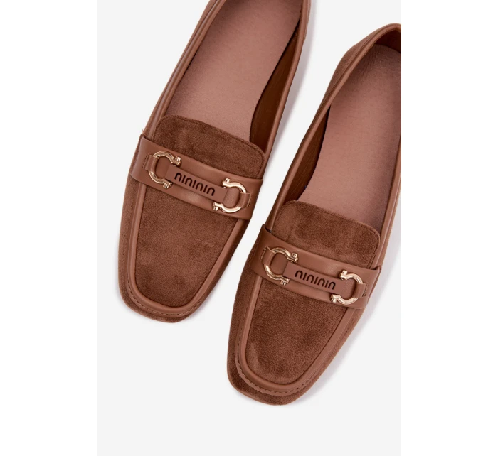 Dámské mokasíny Loafersy s ozdobným prvkem Hnědé Evelora