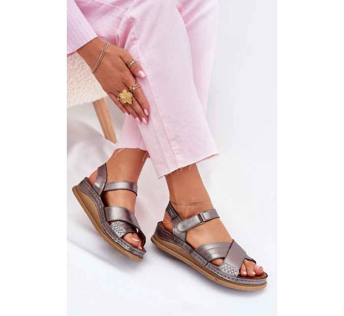 Dámské kožené sandály na platformě model 21701963 grafitové - Maciejka