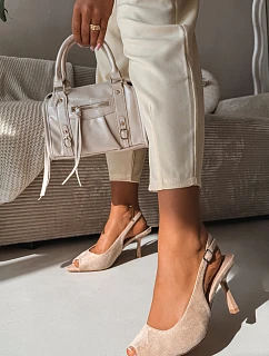 Dámské sandály na podpatku Eko semiš Béžové model 22092008 - Boto