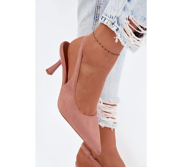 Dámské sandály na podpatku z imitace semiše Růžové model 22103215 - Boto