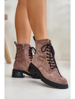 Zdobené členkové topánky Workery Dámske zateplené topánky D&A Taupe Zdobené členkové topánky Workery Dámske zateplené topánky D&A Taupe