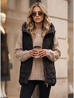 Dámska dlhá prešívaná vesta s kapucňou, čierna, FashionStreet TY5922 Dámska dlhá prešívaná vesta s kapucňou, čierna, FashionStreet TY5922