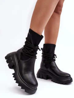 Botki Na Masywnej Platformie Z Wiązaniem Czarne Big Star MM274590