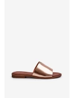 Klapki Damskie Eko Skórzane Na Płaskim Obcasie Złote Maliha