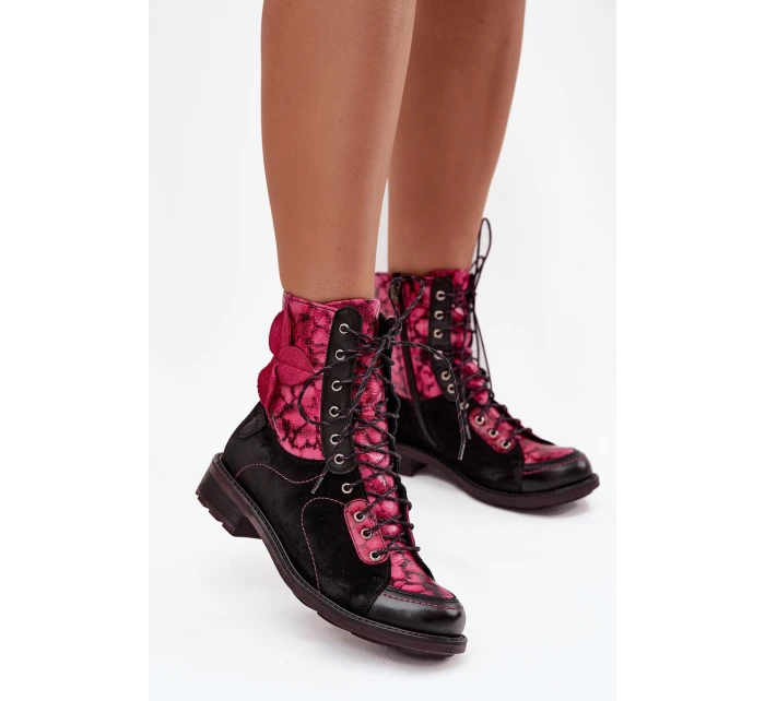 dámské kotníkové boty z přírodní kůže na ploché podrážce model 21713991 - Maciejka
