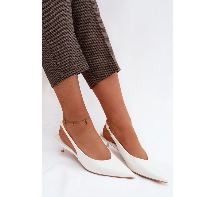 Lakované dámské sandály z umělé kůže na podpatku Bílé Averelle