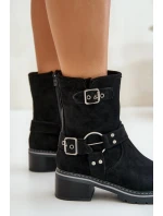 Dámske členkové topánky na nízkom podpätku s prackami Black Zudra