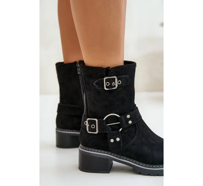 Dámske členkové topánky na nízkom podpätku s prackami Black Zudra
