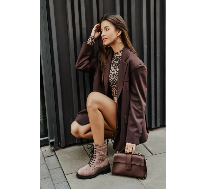 Zdobené členkové topánky Workery Dámske zateplené topánky D&A Taupe Zdobené členkové topánky Workery Dámske zateplené topánky D&A Taupe