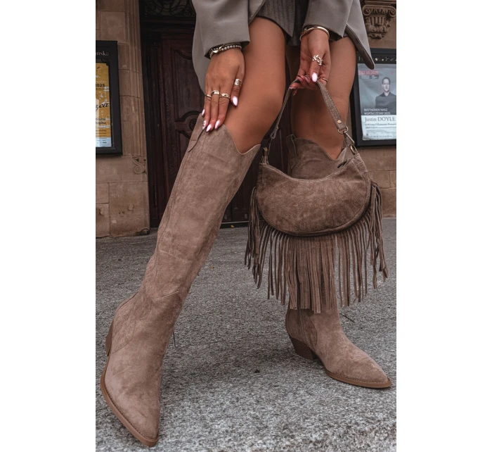 Dámské kovbojky na podpatku – béžové model 21848572 - Kesi