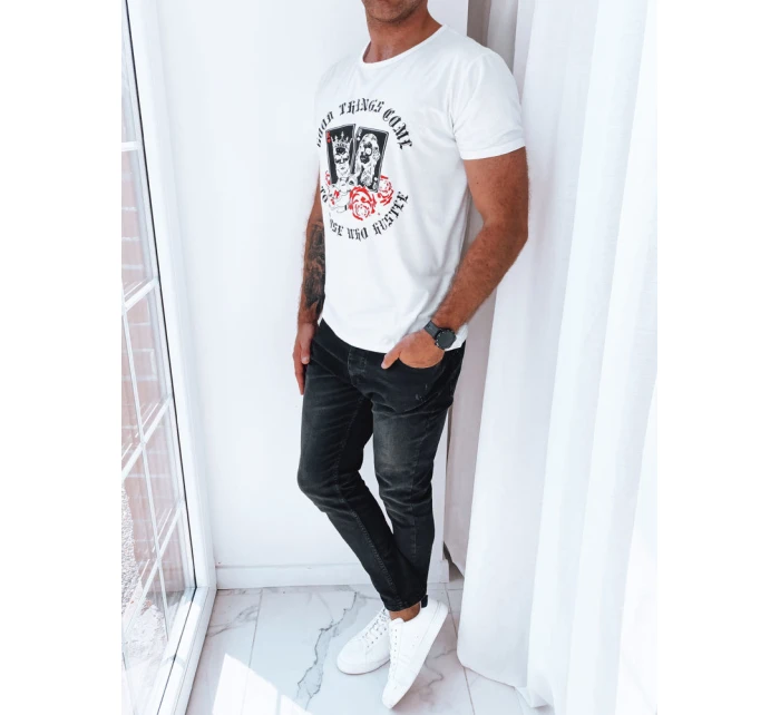 Pánské bílé tričko s potiskem Dstreet model 21969347 - FashionStreet
