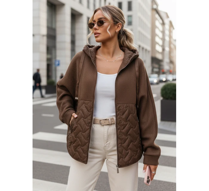 Dámska prechodná oversize bunda s kapucňou hnedá FashionStreet TY5593