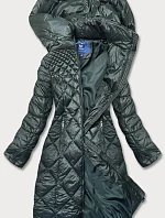 Dámska dlhá prešívaná bunda tmavozelená (ag1-j9082)