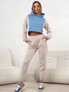 Dámska dvojfarebná tepláková súprava v modrej a béžovej farbe (554)