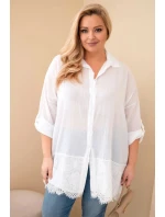 Dámske bavlnené tričko s čipkovým lemovaním v bielej farbe Plus Size