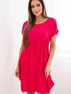 Dámske šaty s krátkym rukávom a viazaním v páse fuchsiová