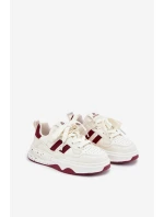 Sneakersy Dziecięce Na Platformie Beżowo-Bordowe Grellio Sneakersy Dziecięce Na Platformie Beżowo-Bordowe Grellio