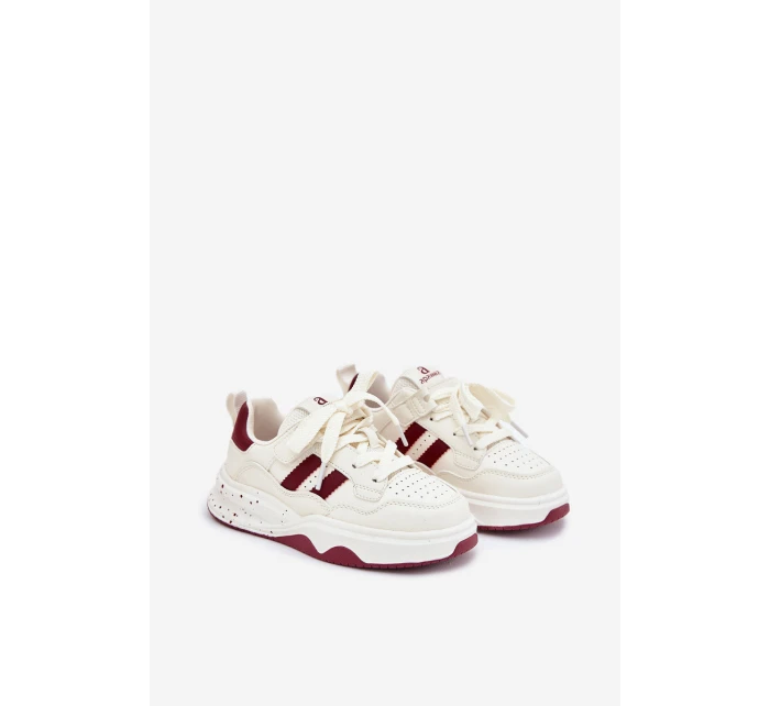 Sneakersy Dziecięce Na Platformie Beżowo-Bordowe Grellio Sneakersy Dziecięce Na Platformie Beżowo-Bordowe Grellio