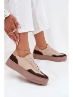 Kožené dámské tenisky na platformě model 21707354 béžové - Zazoo