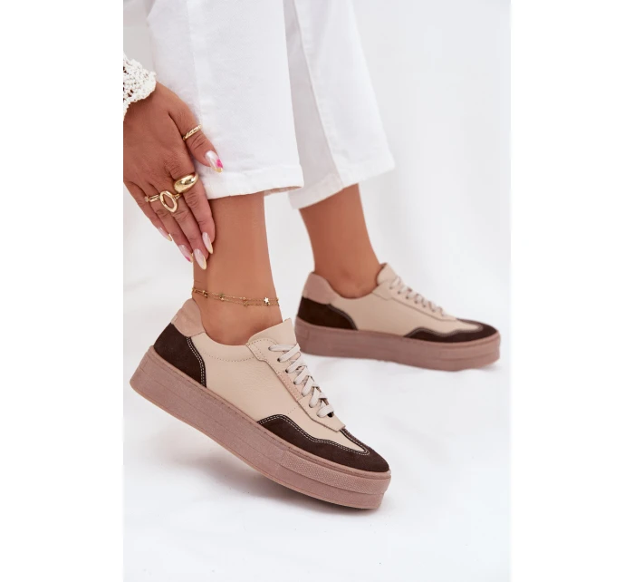 Kožené dámské tenisky na platformě model 21707354 béžové - Zazoo