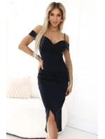 Midi šaty s odhalenými rameny a výstřihem černé model 21486676 - numoco basic