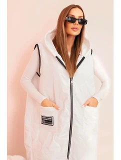 Dámske Plus veľkosť prešívaná vesta s kapucňou na zips biela