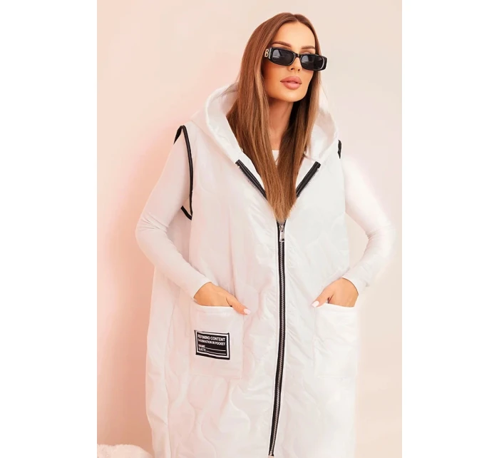 Dámská prošívaná vesta Plus Size s kapucí na zip bílá
