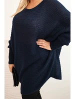 Dámsky sveter s mohérovým pončom Plus Size Blue Dámsky sveter s mohérovým pončom Plus Size Blue