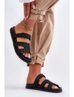 Materiałowe Damskie Klapki Na Rzep Czarne Jose