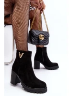 Damskie Zamszowe Botki Na Słupku Z Ozdobą Czarne Strong Damskie Zamszowe Botki Na Słupku Z Ozdobą Czarne Strong