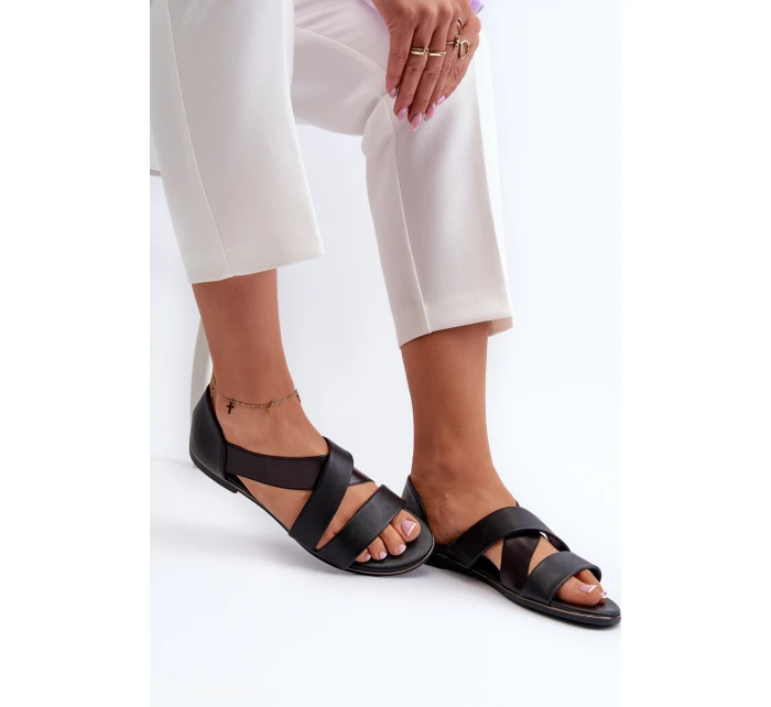 Skórzane Sandały Ze Ściągaczem Czarne Apulia Skórzane Sandały Ze Ściągaczem Czarne Apulia