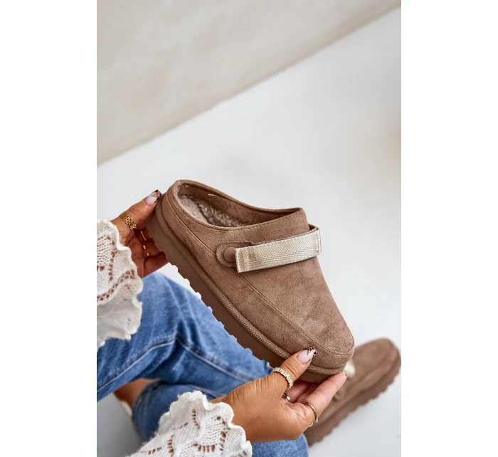 Damskie Kapcie Ocieplane Futerkiem Na Platformie Brązowe Azida Damskie Kapcie Ocieplane Futerkiem Na Platformie Brązowe Azida