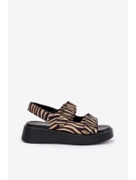 Dámske sandále na platforme a klinoch s prackami Zebra Beige and Black Genorre Dámske sandále na platforme a klinoch s prackami Zebra Beige and Black Genorre