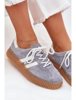Zamszowe Sneakersy Damskie Na Platformie Niebieskie Marisae