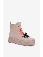 Zamszowe Ocieplane Trampki Damskie Na Masywnej Platformie GOE SS2N4047 Beżowe