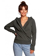 B246 Zavinovací sveter s kapucňou - vojensky zelený