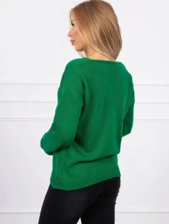 Svetr model 21764628 s výstřihem do V zelený - Kesi