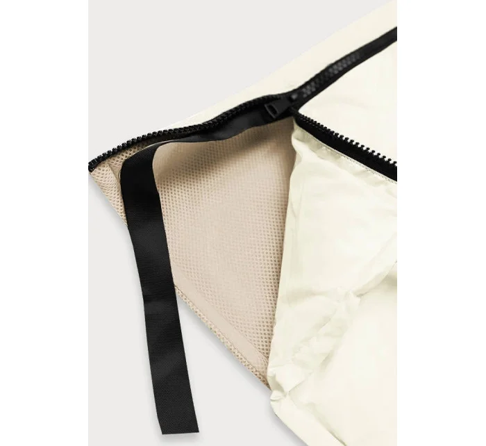 Dlhá zimná bunda v ecru farbe z rôznych materiálov (jin-210)