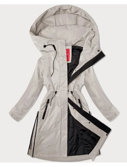 Svetlo béžová jednoduchá dámska bunda s kapucňou LHD (LHD-24592)